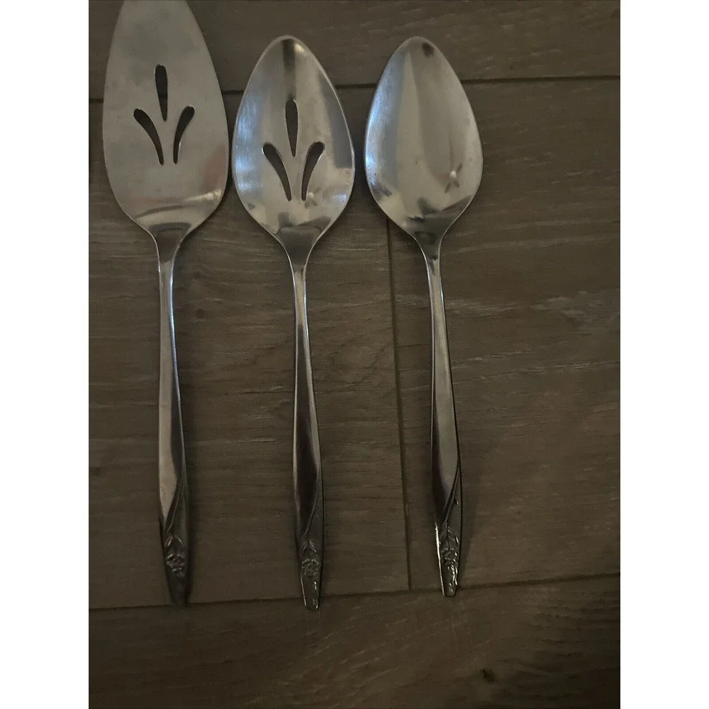 7 PCs International Silver INS88‎ Stainless IS Rose Tip Serving Set Spoon Fork